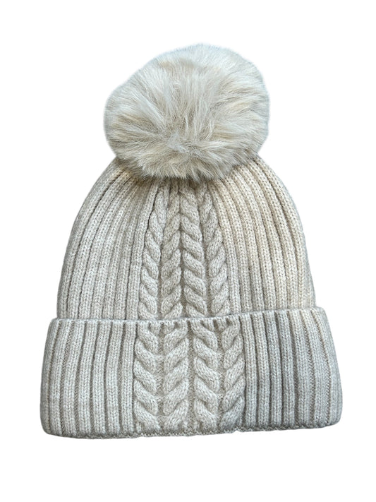 Knit Fleece Lined Pom Hat | Cream