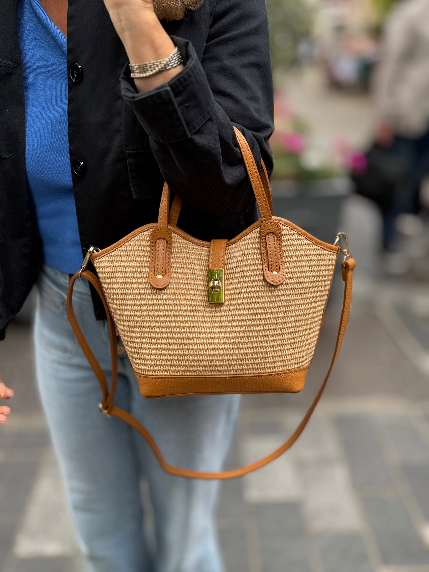 Ravello Raffia & Leather Tote | Tan