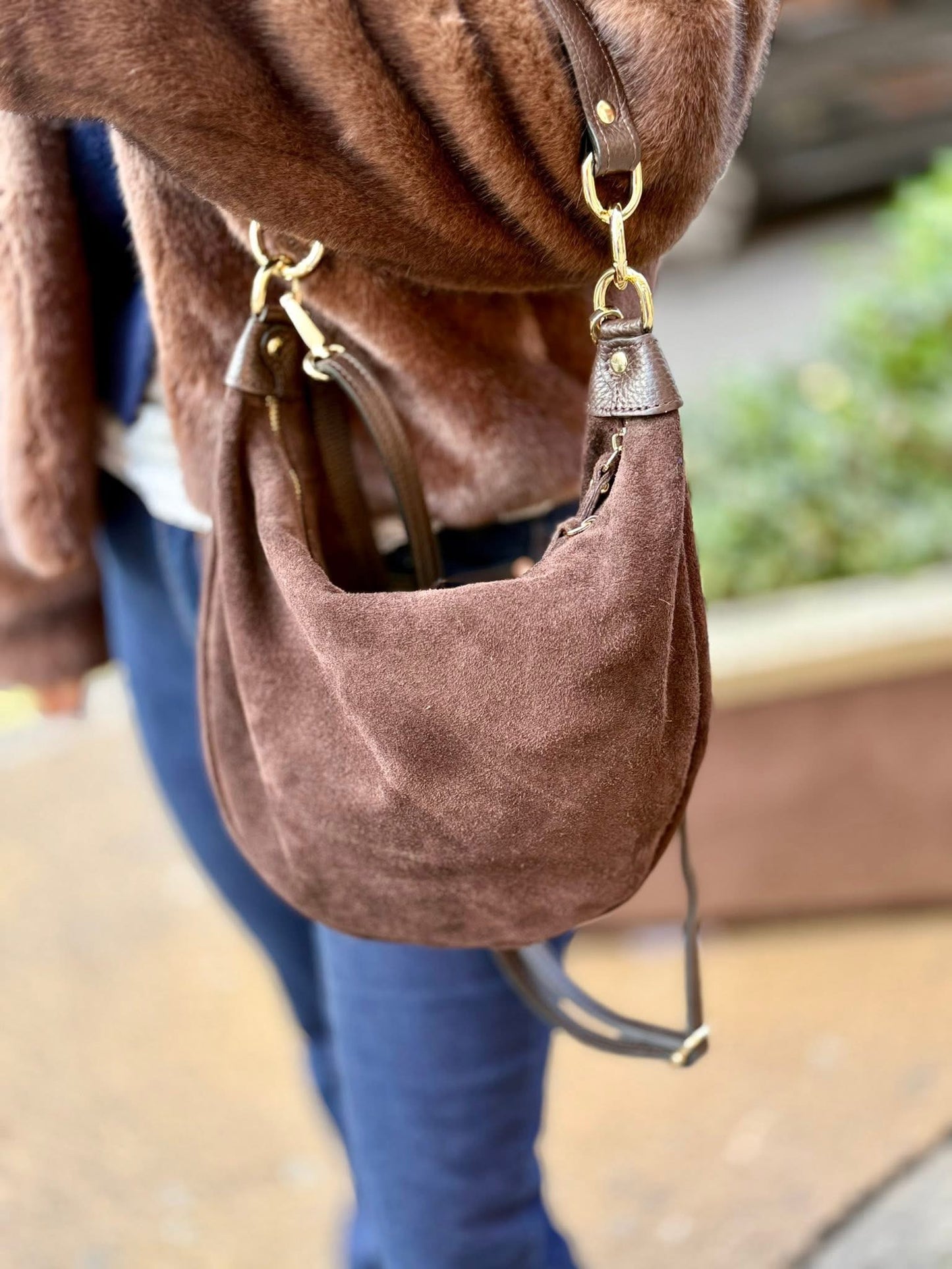 Sienna Suede Crescent Hobo Bag | Black