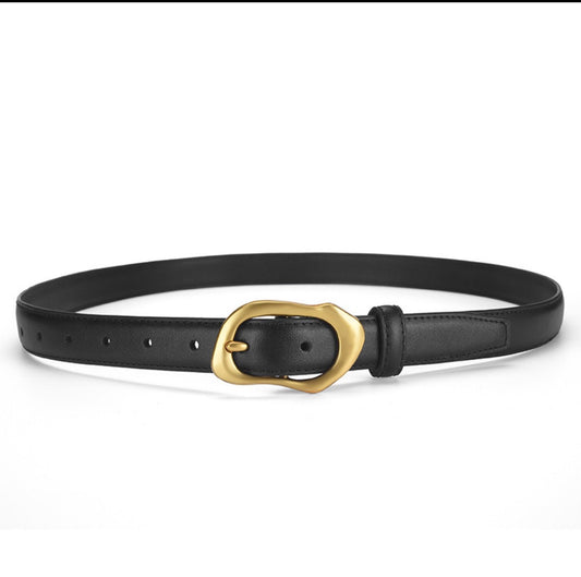 The Sculpted Gold Leather Belt | Black