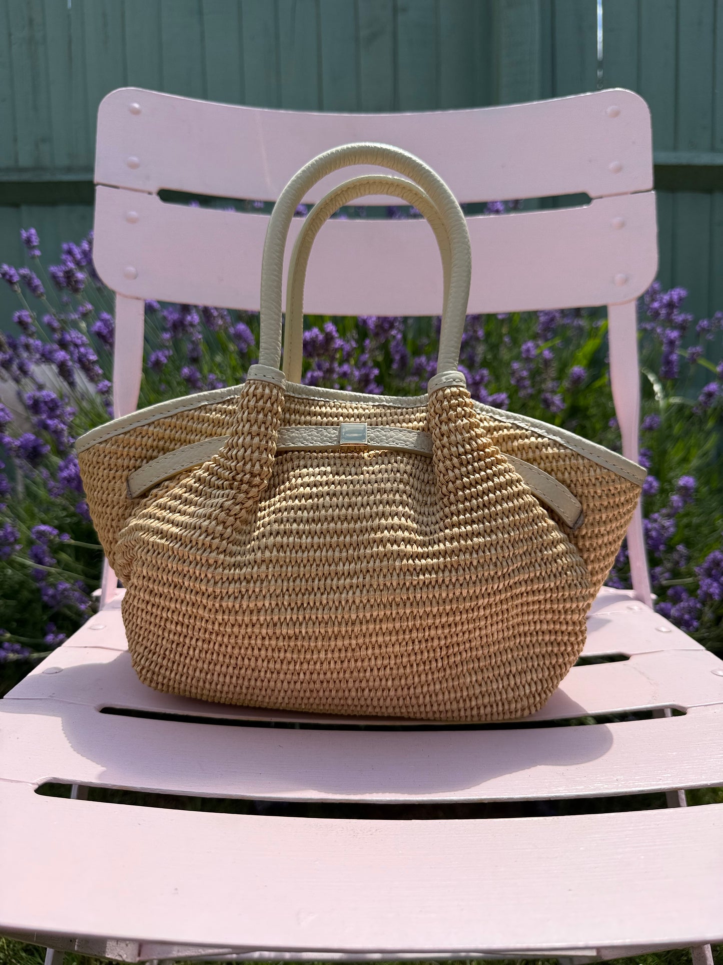 The Positano Raffia & Leather Tote Bag | Cream