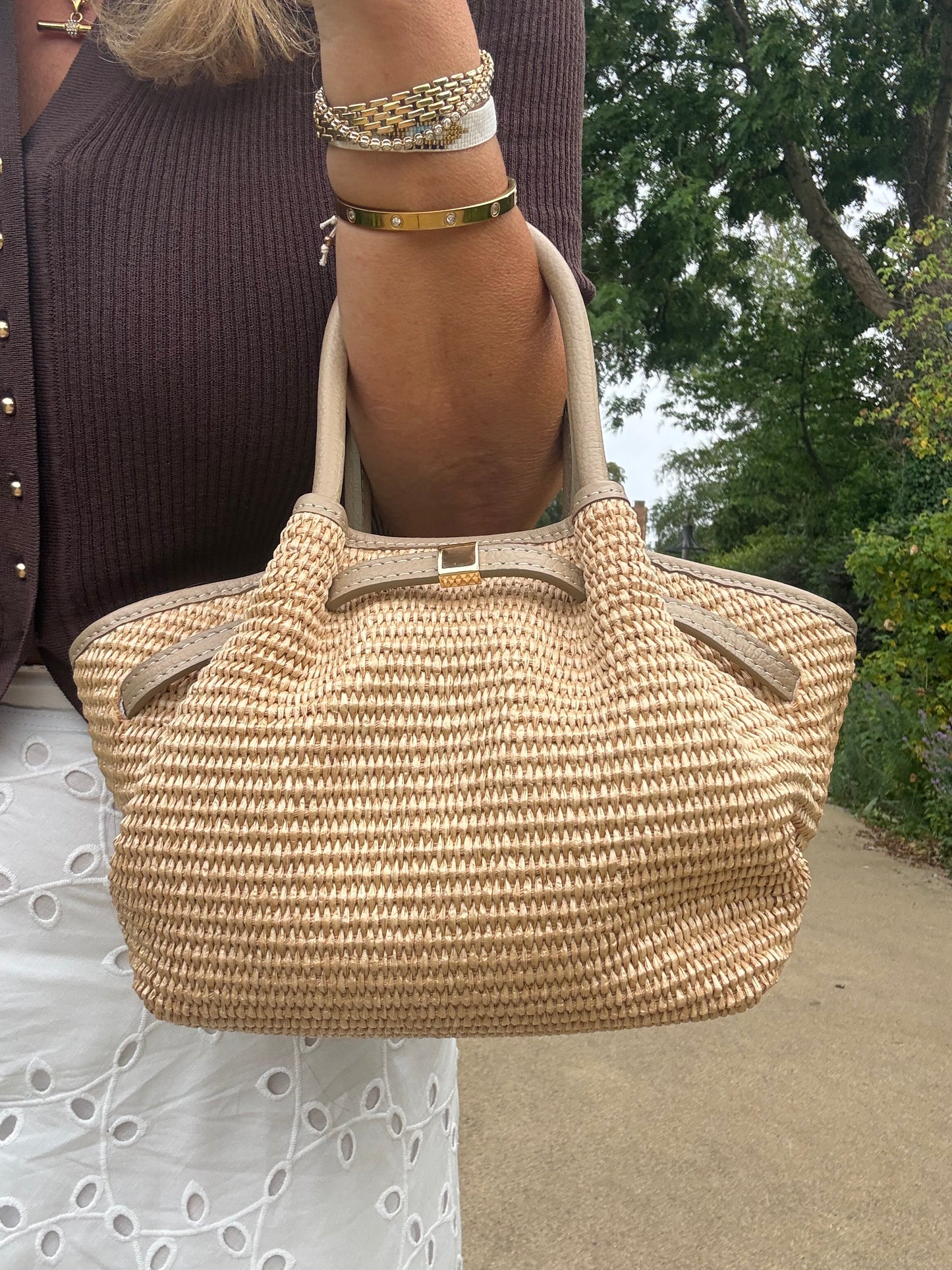 The Positano Raffia & Leather Tote Bag | Taupe