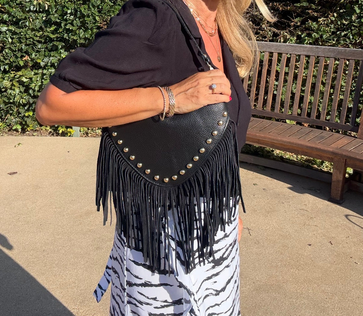 The Valentina Studded Fringe Bag | Black