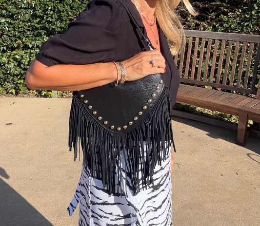 The Valentina Studded Fringe Bag | Black