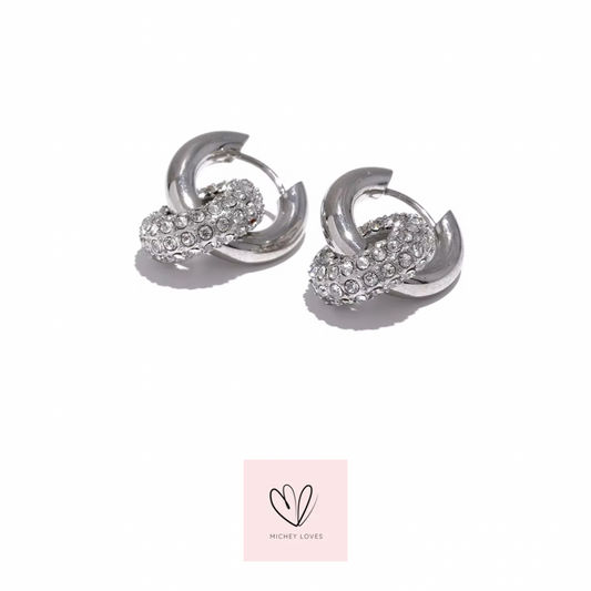 Double Huggie Sparkle Hoop Earrings | Silver