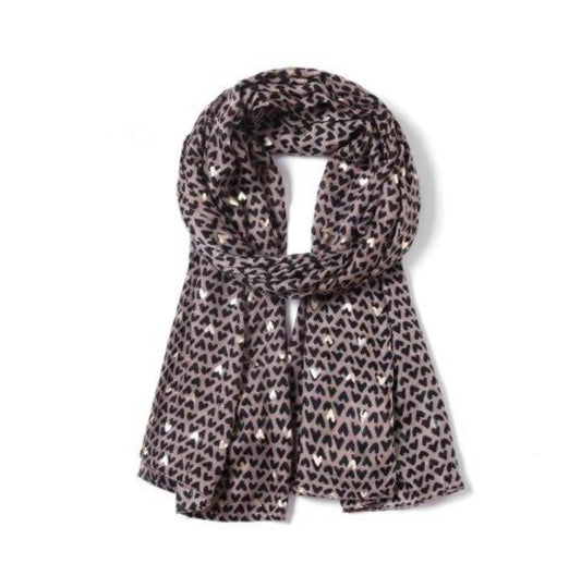 Sasha Heart Print Scarf | Dark Taupe