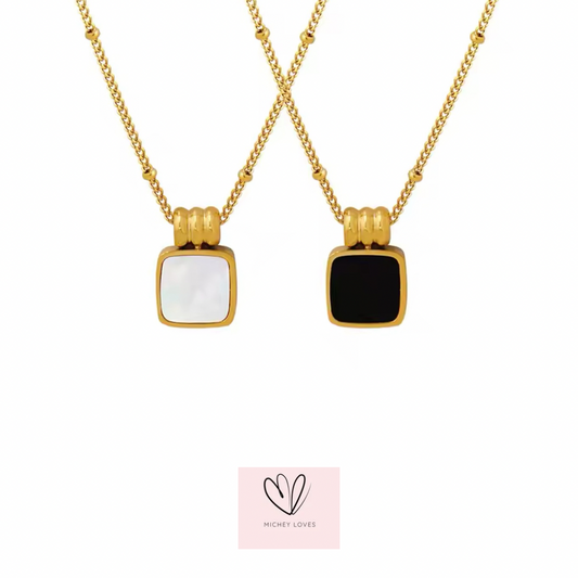 Margot Enamel Square Necklace | Black or White