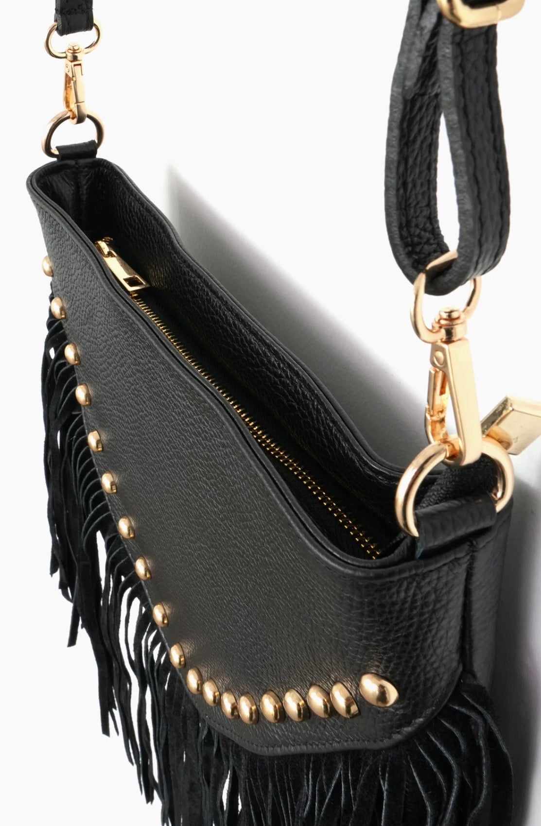 The Valentina Studded Fringe Bag | Black