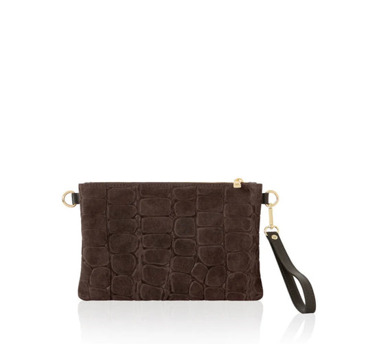 Italian Suede Multi-Way Clutch & Crossbody Bag | Chocolate