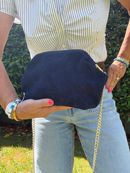 The Suede Shell Chain Bag | Navy