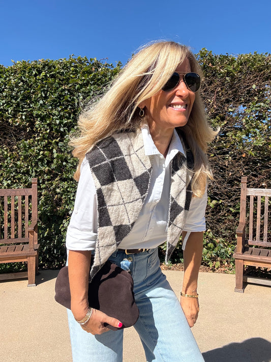 Argyle Cream + Brown Check Triangle Scarf