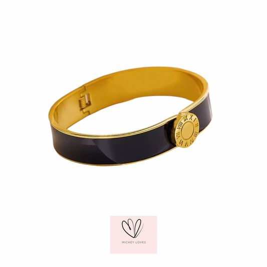 Roma Bangle Bracelet | Black & Gold