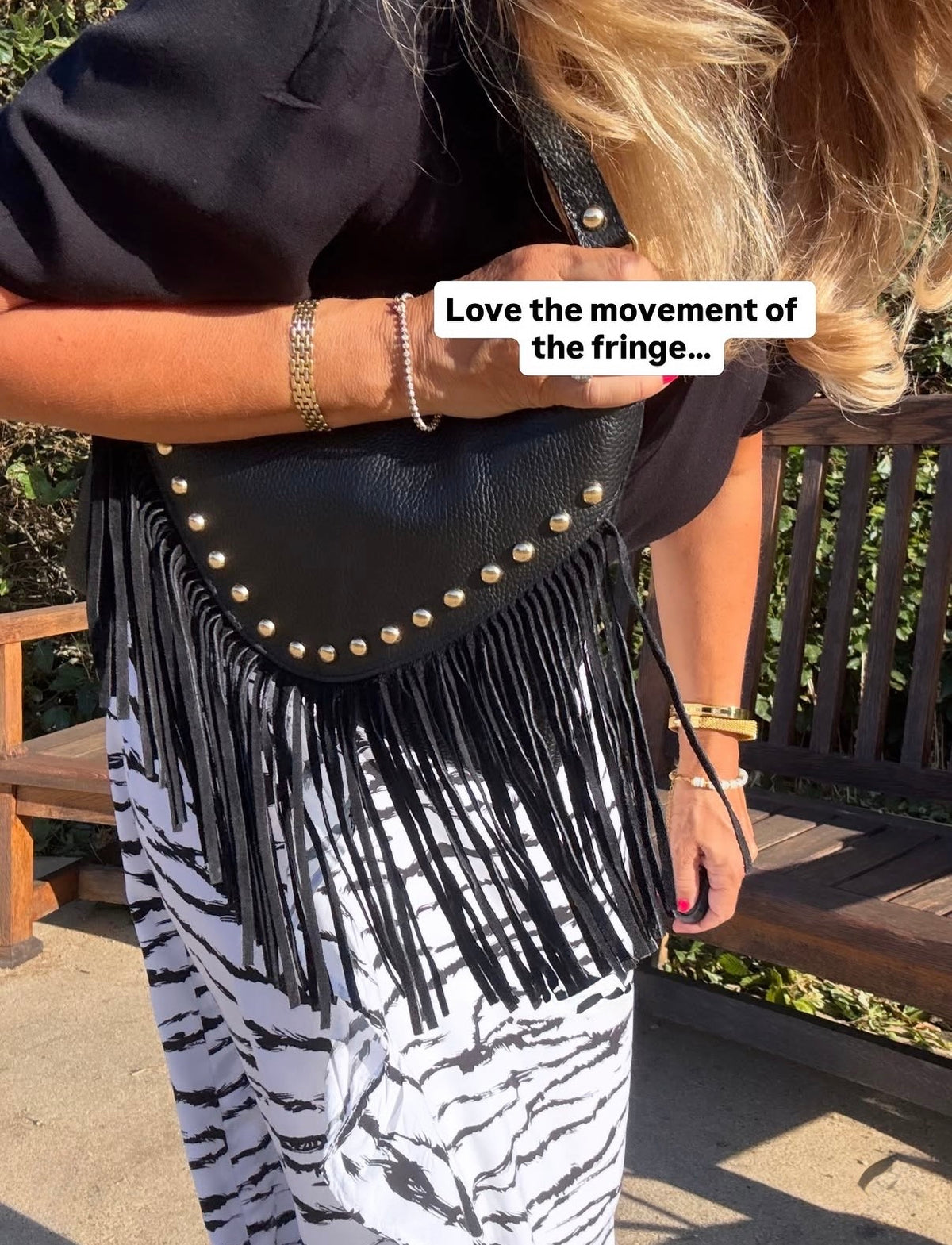 The Valentina Studded Fringe Bag | Black