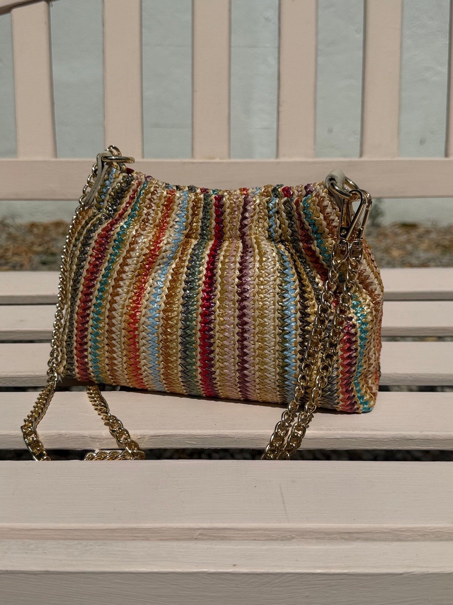 Handmade Raffia Bag with Colourful Stripes