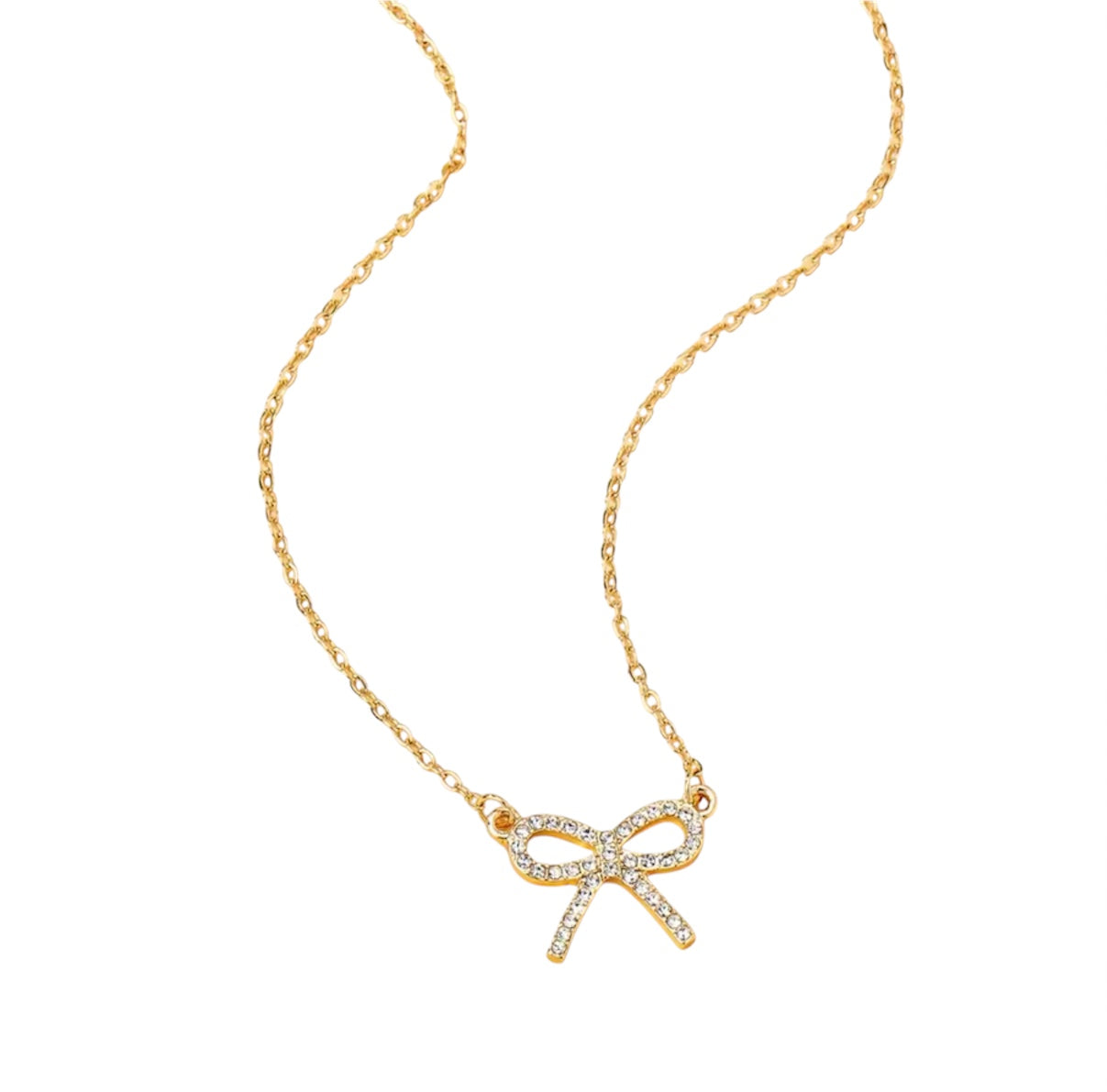 Crystal Bow Necklace | Gold