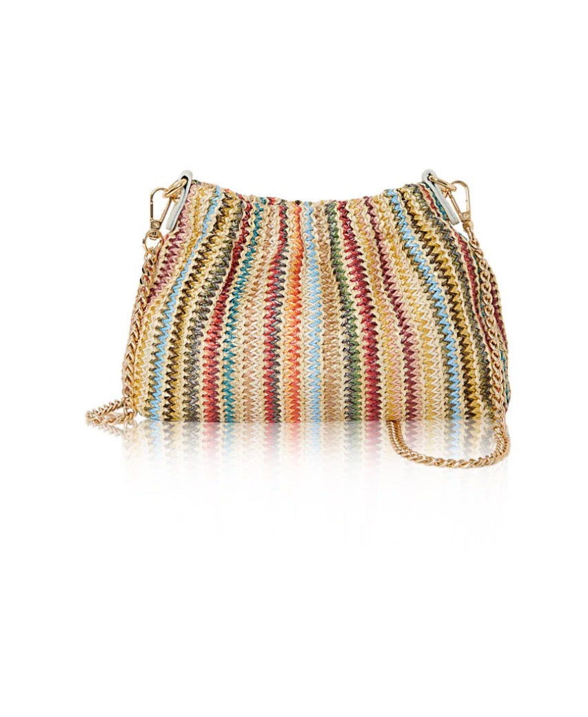 Handmade Raffia Bag with Colourful Stripes