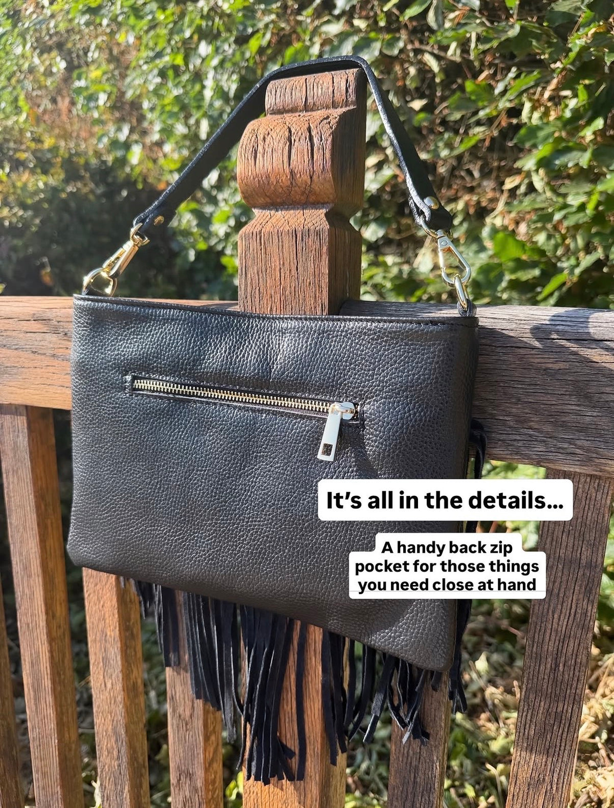 The Valentina Studded Fringe Bag | Black