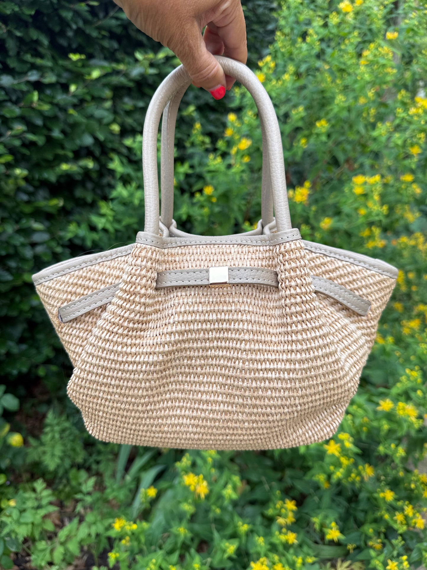 The Positano Raffia & Leather Tote Bag | Taupe