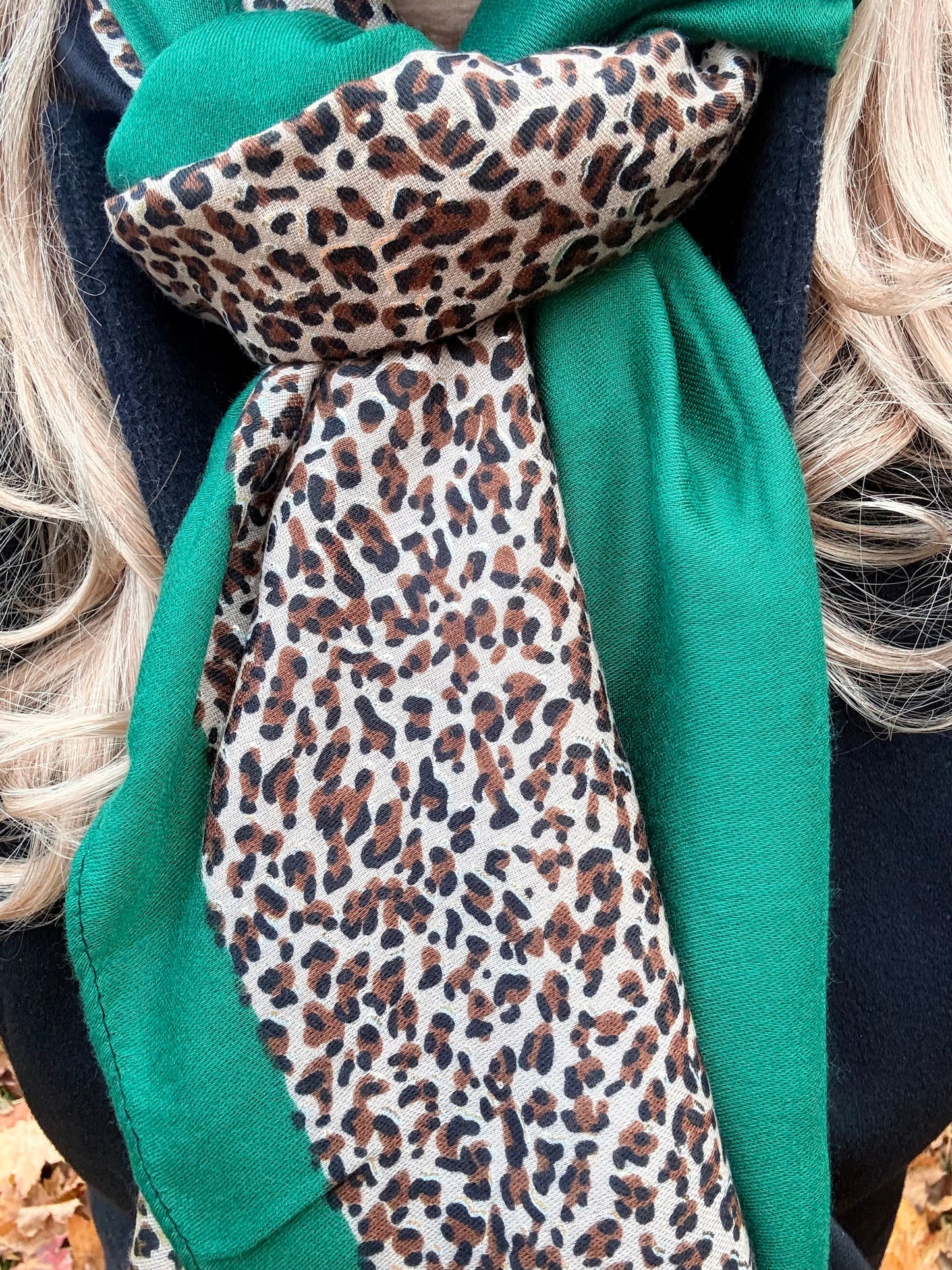 Leopard Colour Block Scarf | Green