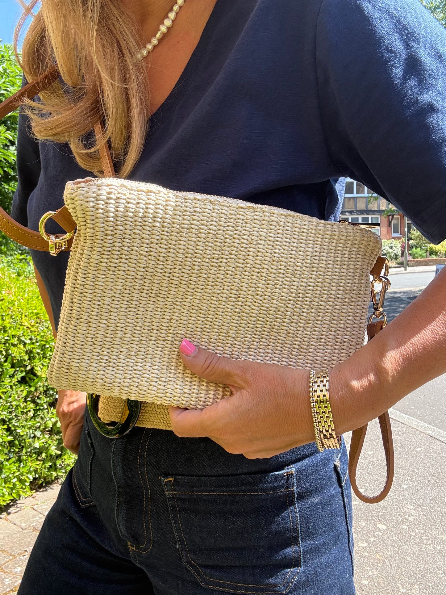 Raffia Woven Crossbody / Wristlet Bags | Cream