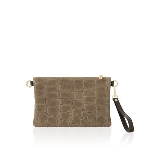 Italian Suede Multi-Way Clutch & Crossbody Bag | Taupe