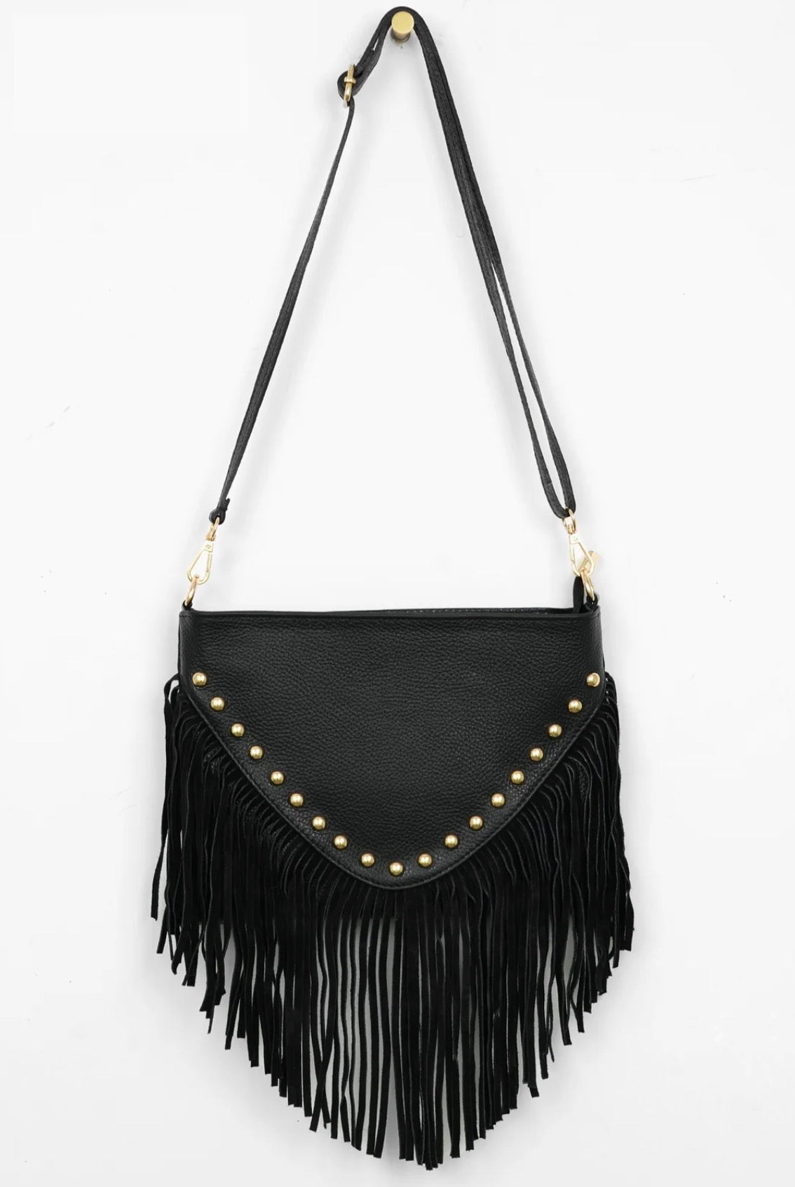 The Valentina Studded Fringe Bag | Black