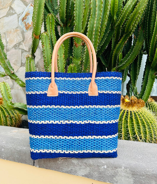 Striped Tote Basket Bag - Two Sizes | Blue