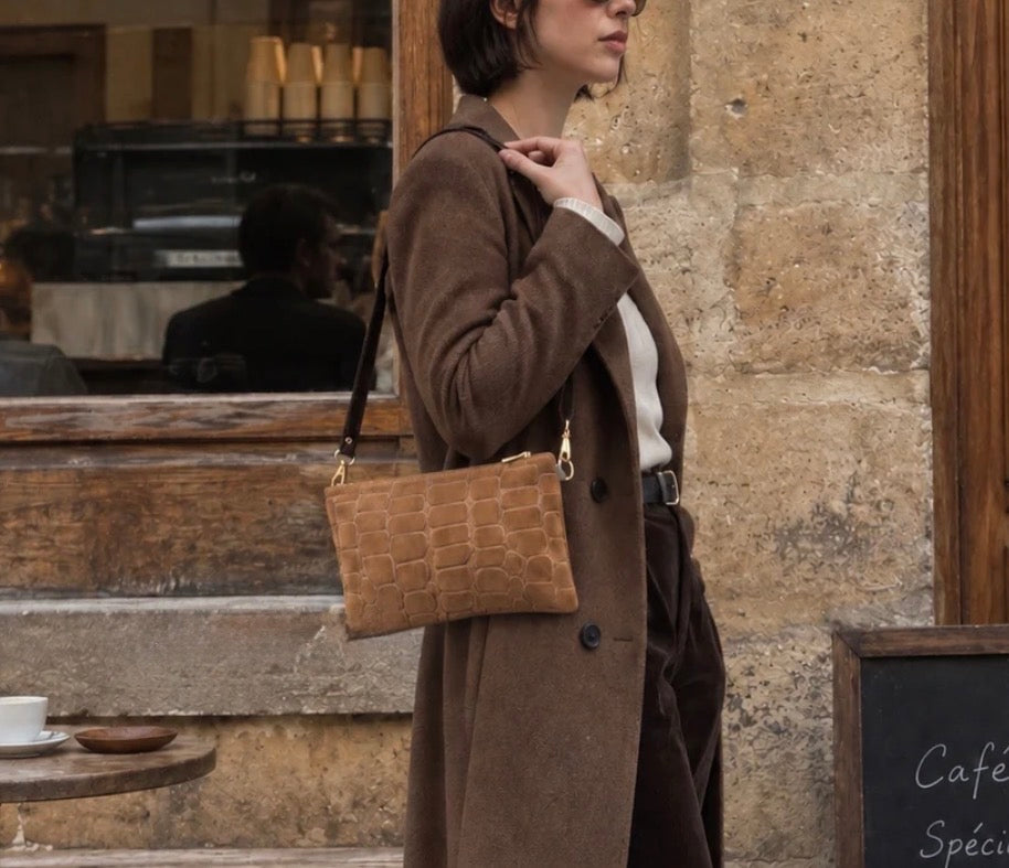 Italian Suede Multi-Way Clutch & Crossbody Bag | Tan