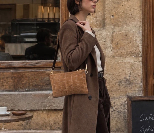 Italian Suede Multi-Way Clutch & Crossbody Bag | Tan