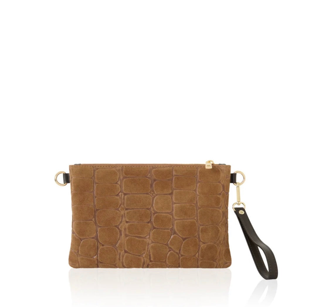 Italian Suede Multi-Way Clutch & Crossbody Bag | Tan