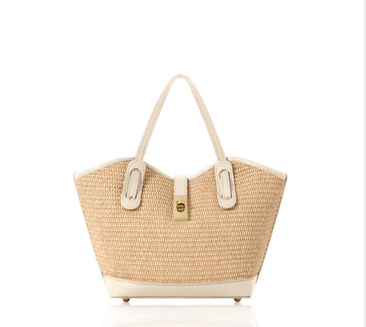 Ravello Raffia & Leather Tote | Cream - Pre-Order