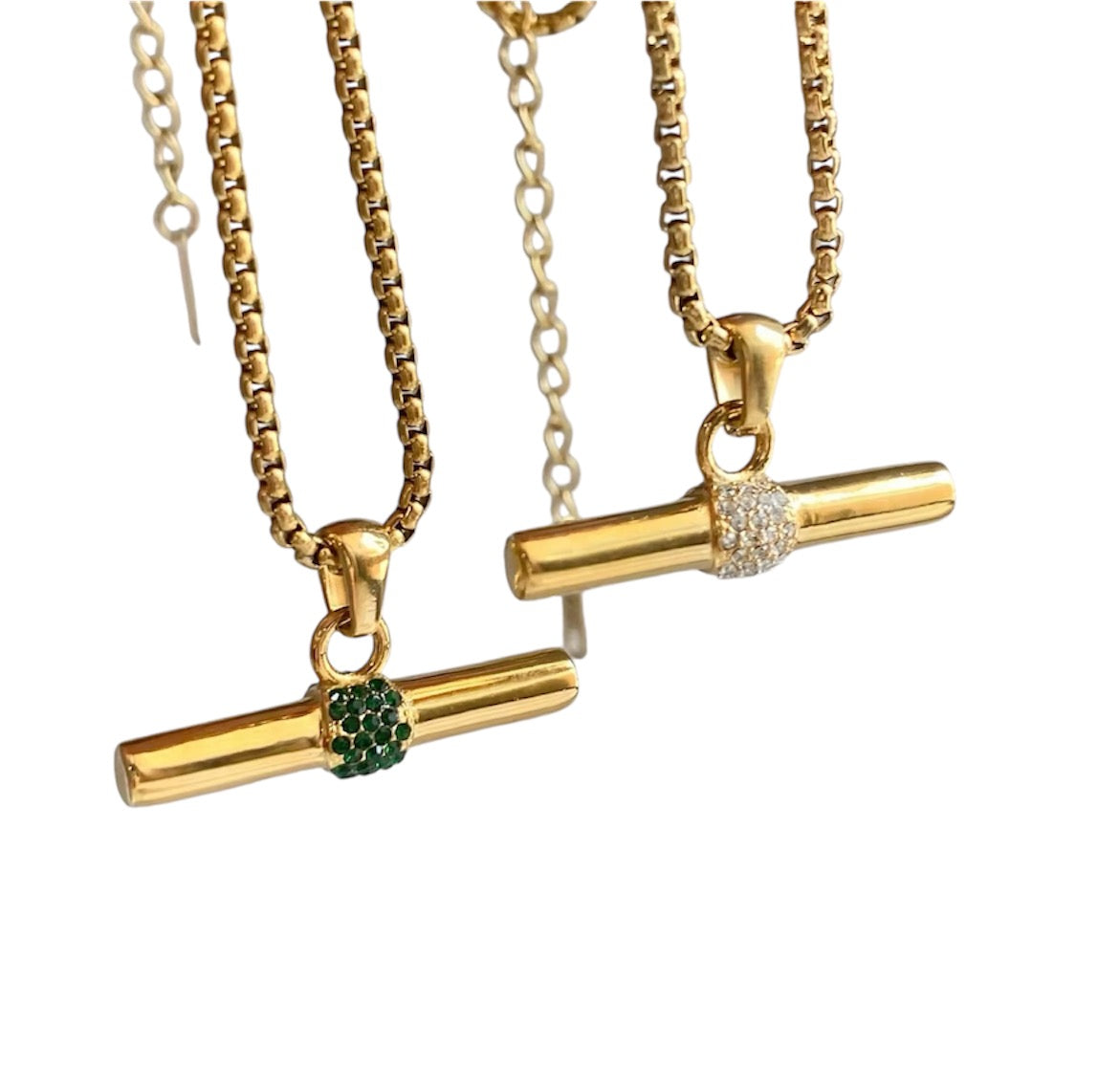 T-Bar Necklace | Gold & Green