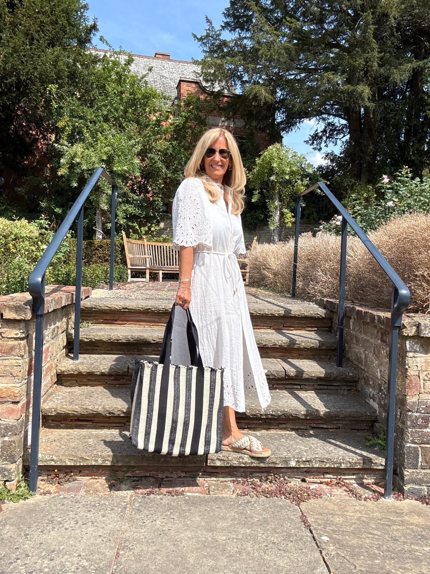 Nero Striped Woven Packable Tote