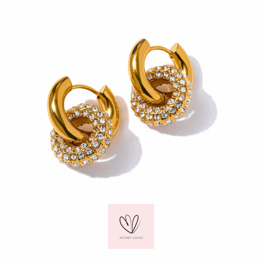 Double Huggie Sparkle Hoop Earrings | Gold