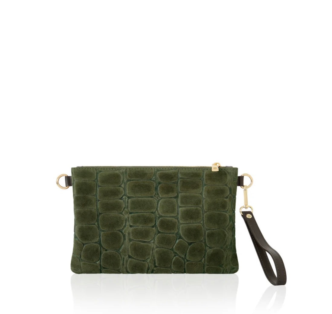 Italian Suede Multi-Way Clutch & Crossbody Bag | Olive