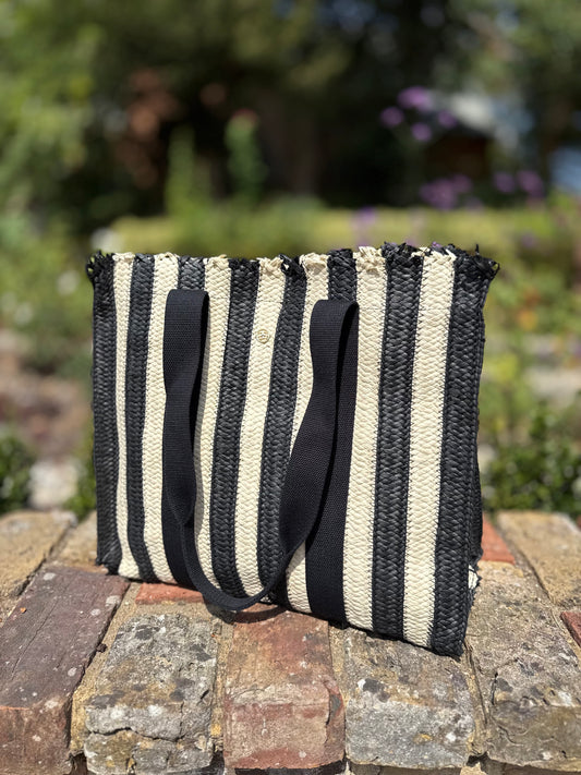 Nero Striped Woven Packable Tote