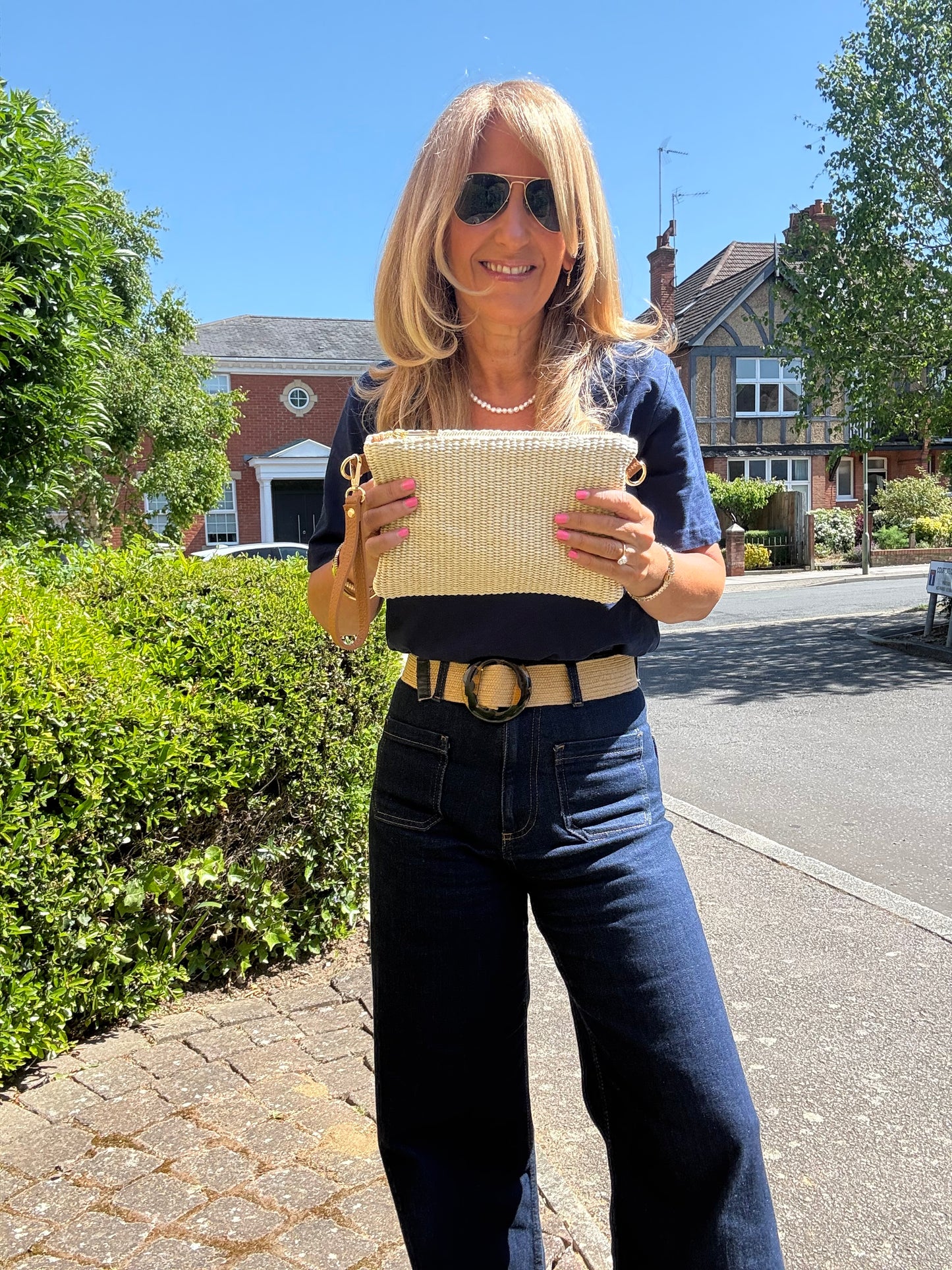 Raffia Woven Crossbody / Wristlet Bags | Cream