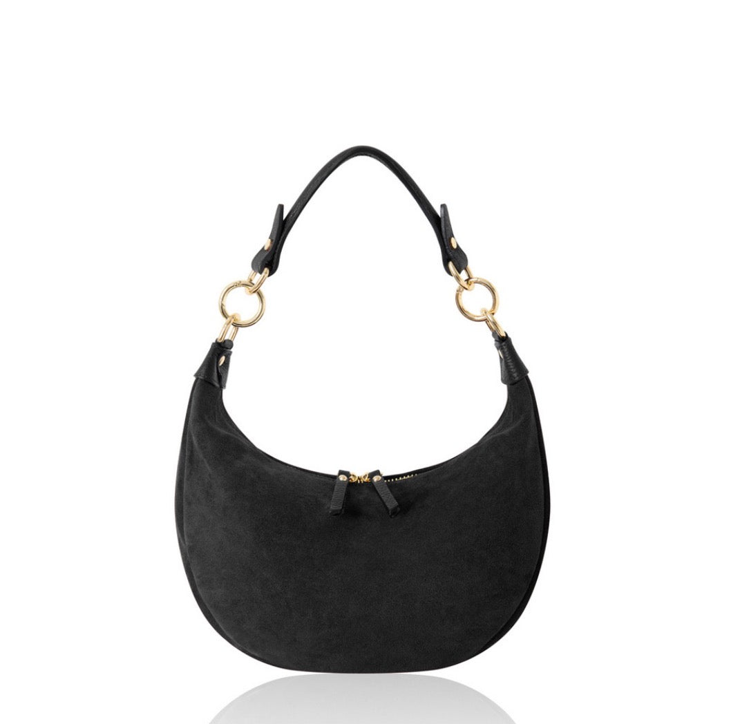 Sienna Suede Crescent Hobo Bag | Black