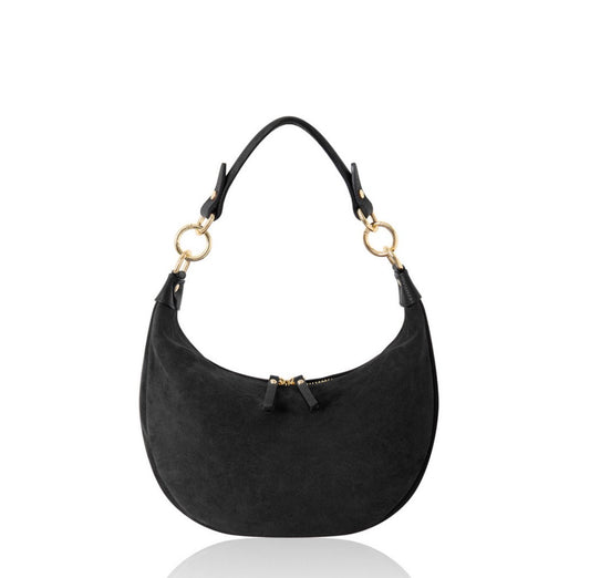 Sienna Suede Crescent Hobo Bag | Black