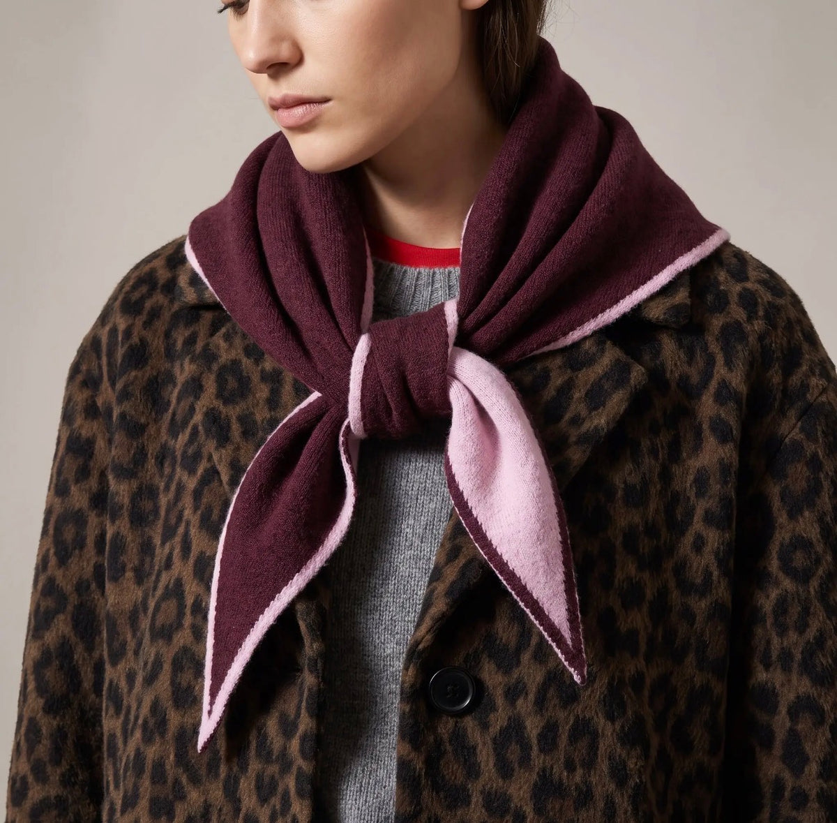 Contrast Trim Triangle Scarf | Berry + Pink