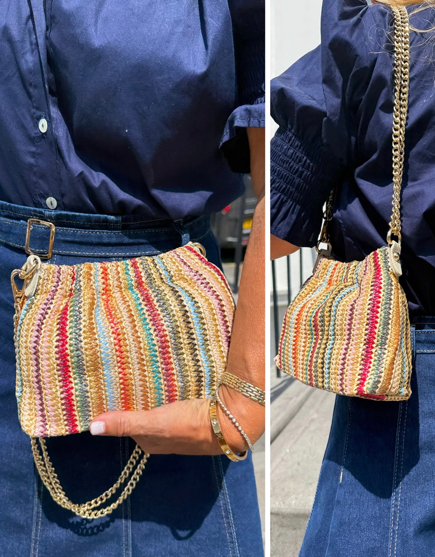 Handmade Raffia Bag with Colourful Stripes