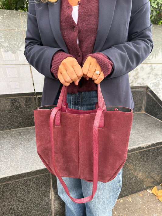 Genova Suede Tote Bag | Burgundy