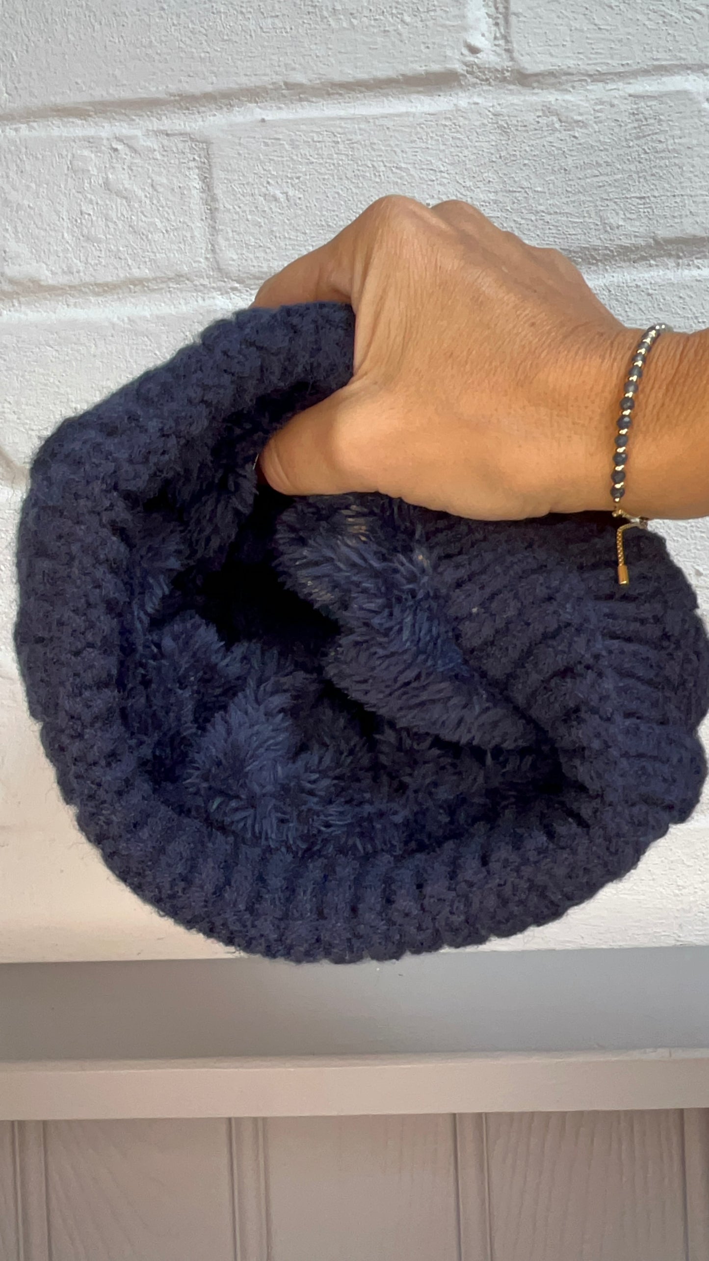 Cable Knit Fleece Lined Pom Hat | Navy