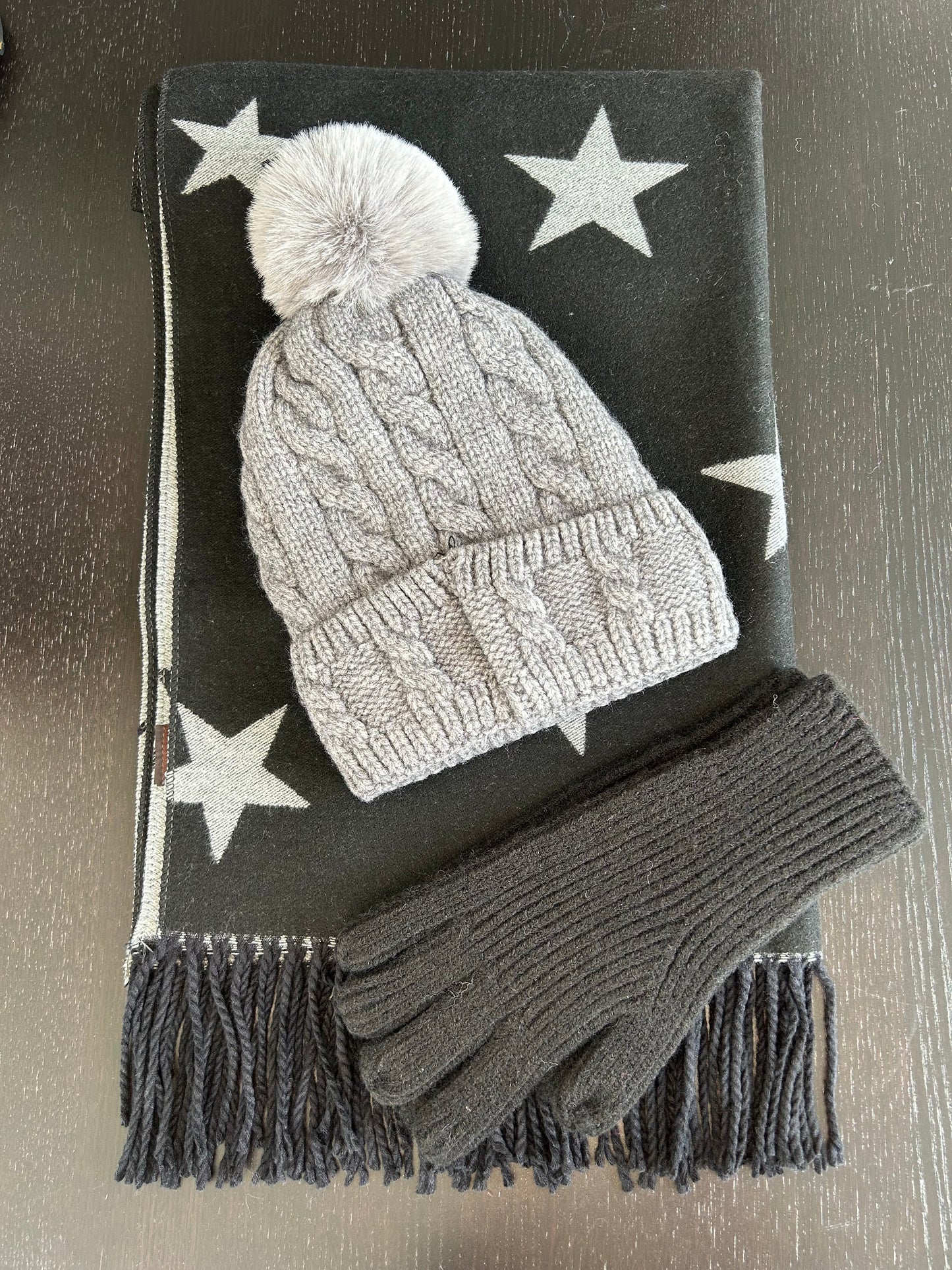 Cable Knit Fleece Lined Pom Hat | Grey