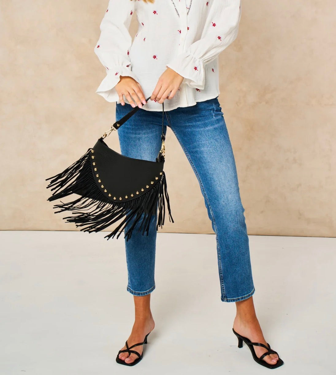 The Valentina Studded Fringe Bag | Black