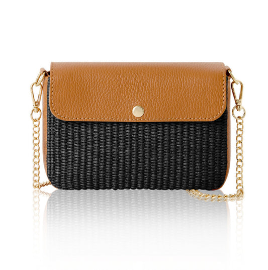 Bellagio Raffia & Leather Bag | Black