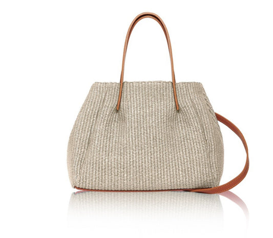 Sicily Woven Straw & Leather Bag | Taupe