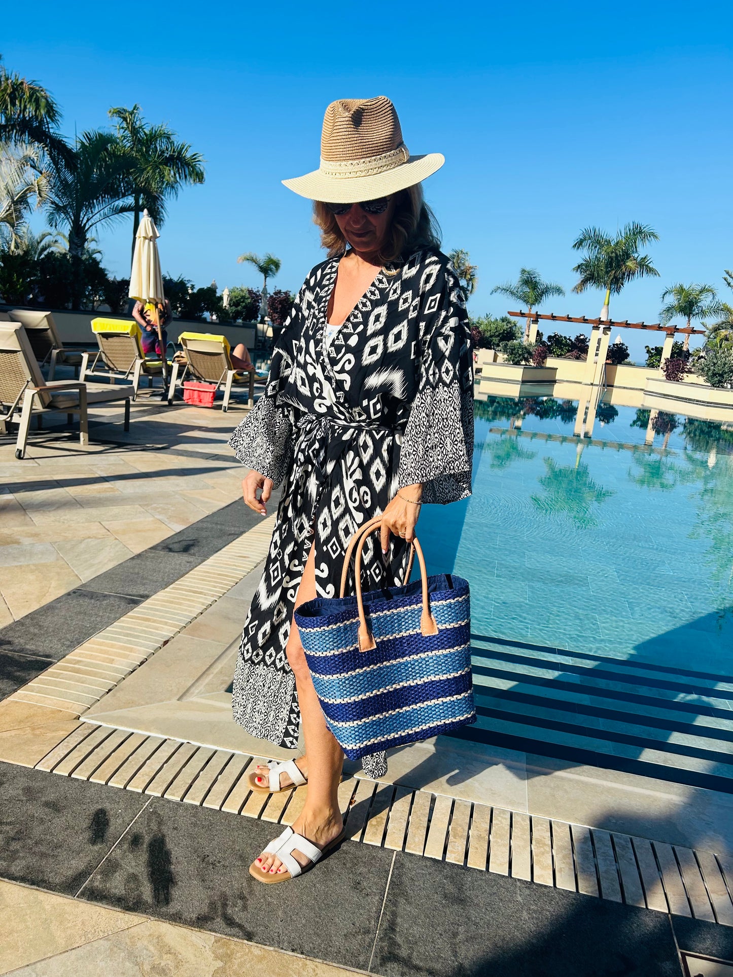 Ikat Print Longline Kimono | Black & White