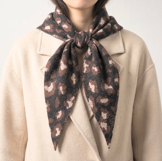 Leopard Triangle Scarf | Black & Brown