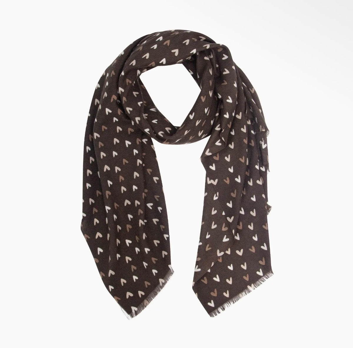 Sasha Heart Print Scarf | Brown